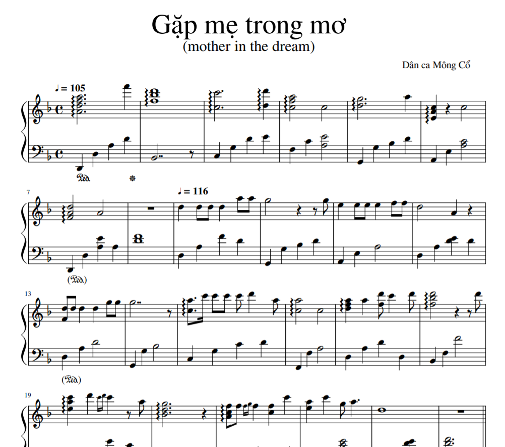 Gặp mẹ trong mơ sheet nhạc piano dân ca Mông Cổ